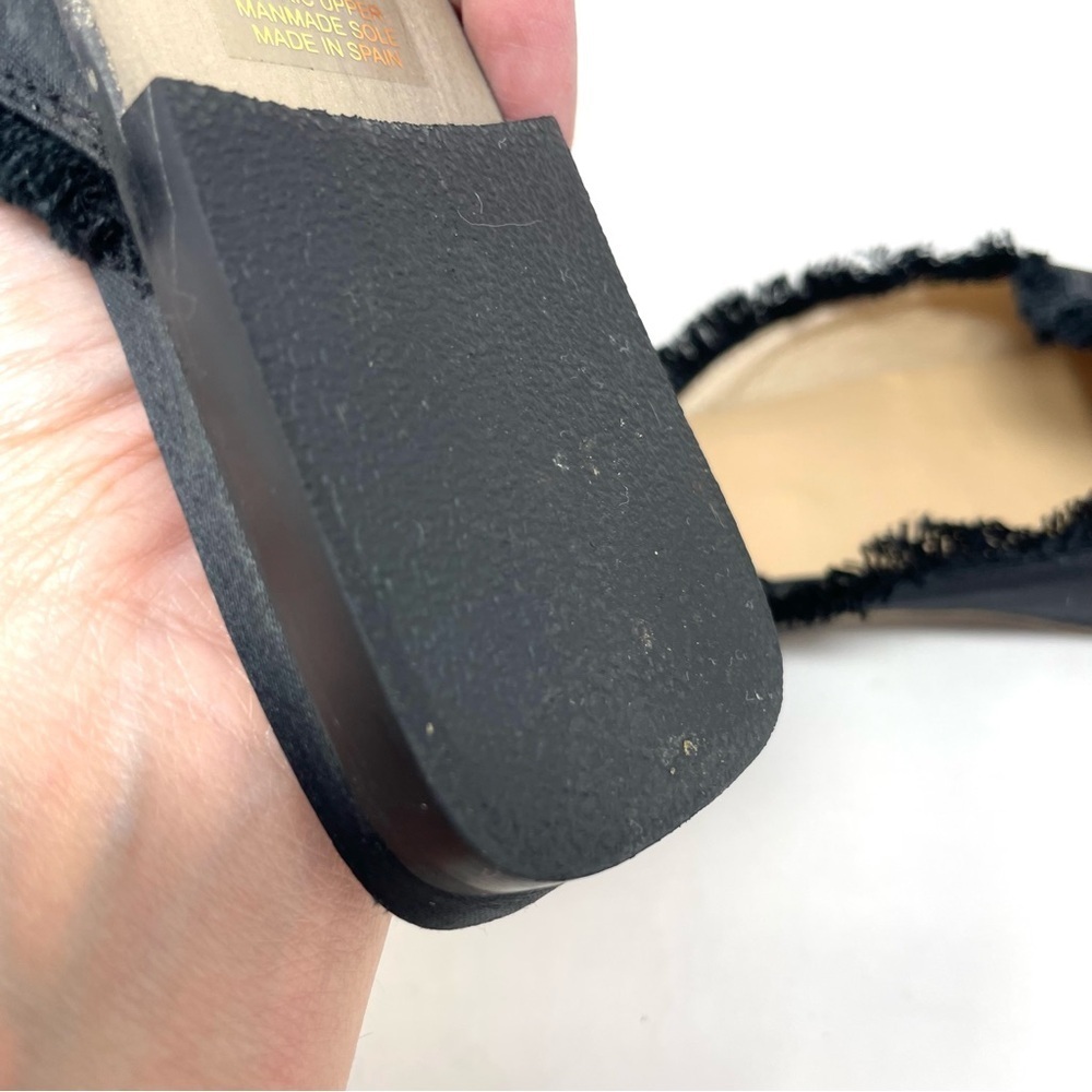 Shellys London Fringe Trim Blunt Toe Slip On Black Fabric Mules Size 37/7 - Picture 8 of 10